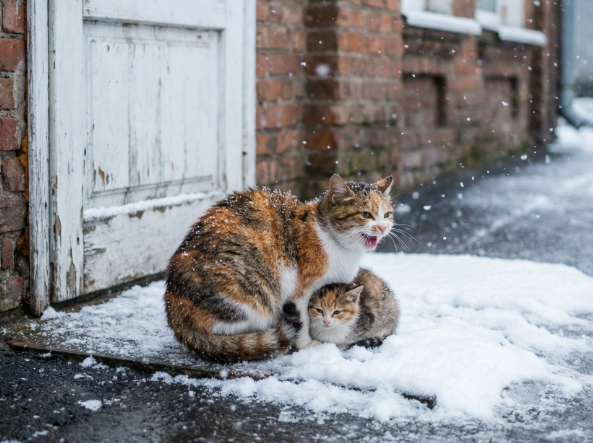 Біля дверей клініки сиділа кішка. Вона жалібно нявкала, а біля її лап лежало крихітне кошеня…